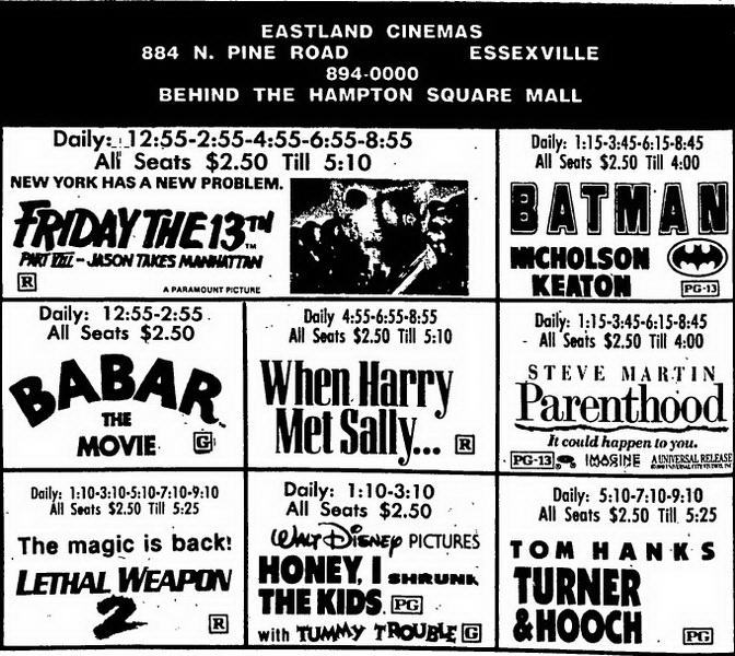 Eastland Twin Theatres - Aug 3 1989 Ad